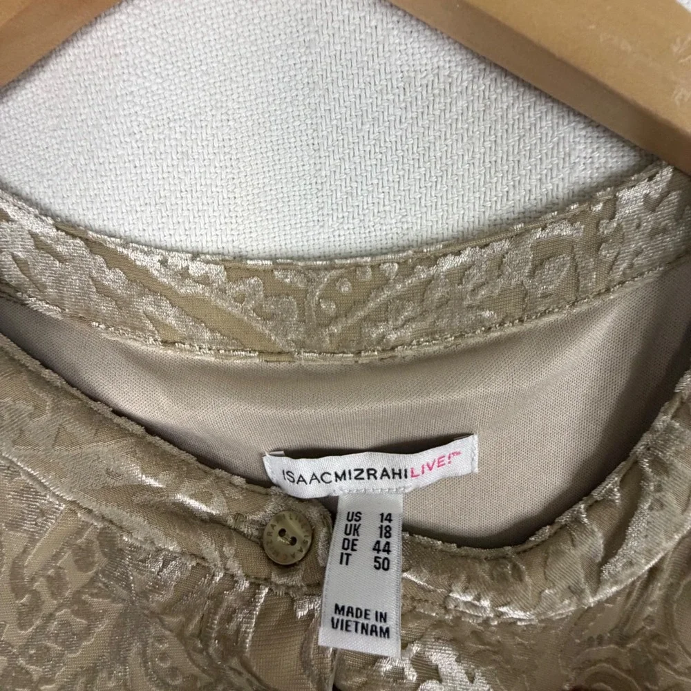 Isaac Mizrahi Live Womens Champagne Gold Paisley Burnout Velvet Blouse Size 14 - Picture 3 of 8